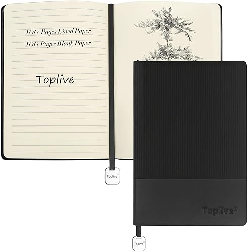 Miniatura 1 de Toplive Cuaderno A5 con cubierta de cuero suave y flexible, con forro grueso y papel en blanco, doble diseño, 8.26 x 5.7 pulgadas, con marcador de