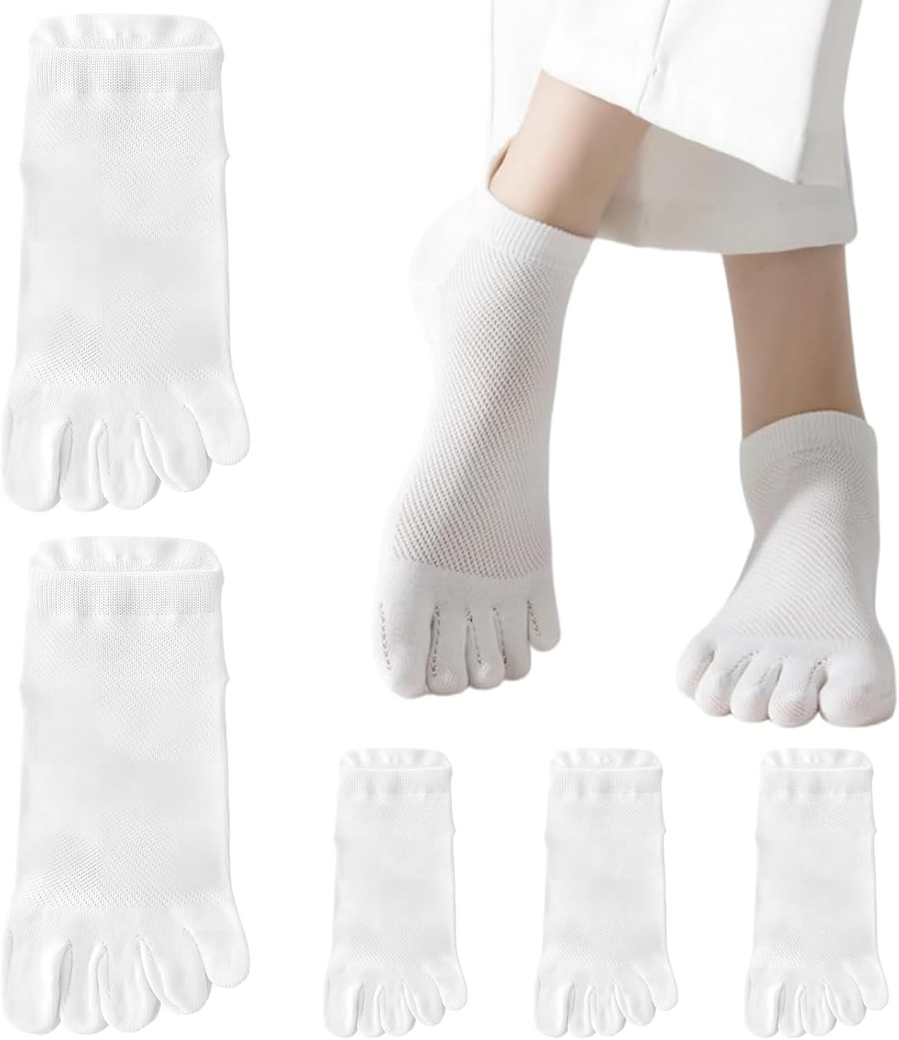 5 Pairs Toe Socks, Breathable Running Socks For Women, Pilates Flip Flop Socks Sizes 3-7, Deodorant Sweat-Absorbent, Comfortable & Breathable, Toe Socks For Running, Hiking, Or Outdoor Training- White