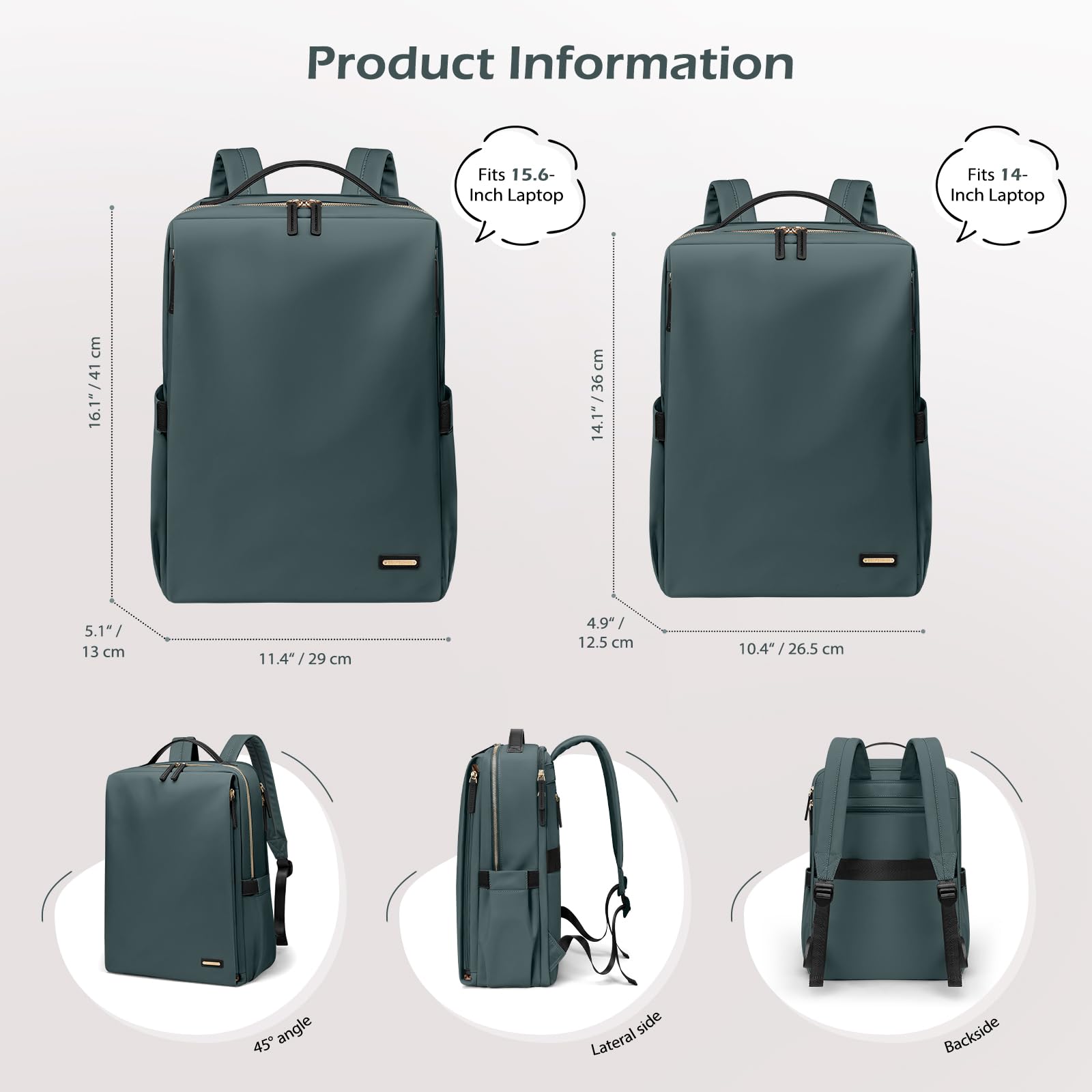 Sac à Dos Ordinateur Portable 15,6 Pouces Voyage Travail École Vert Foncé
