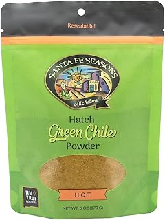 Santa Fe Seasons Hatch Green Chile Powder, All Natural, Resealable Pouch, 6 oz, Made in New Mexico, Mild Medium Hot Varieties (Green Hot)