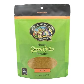 Santa Fe Seasons Hatch Green Chile Powder, All Natural, Resealable Pouch, 6 oz, Made in New Mexico, Mild Medium Hot Varieties Green Hot