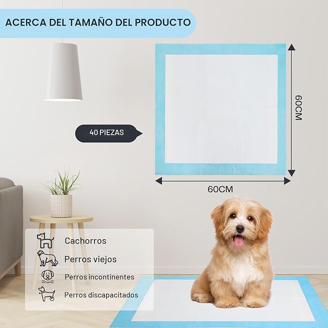 Foto 2 de 7 de JANUIXCO 40 Unidades Empapadores Perros 60 × 60 cm - Almohadillas Adiestramiento Perro Desechables
