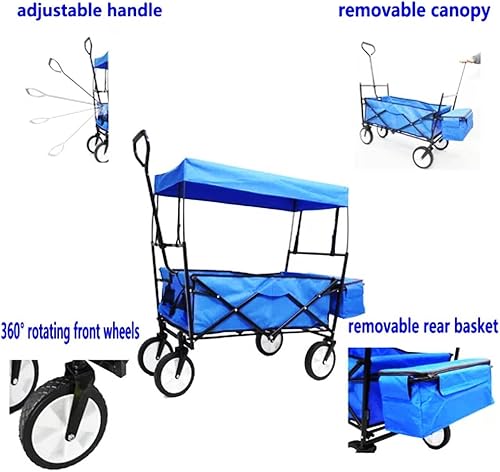 Miniatura 8 de Carrito de jardín plegable extra grande con toldo extraíble carritos de utilidad plegables con ruedas y almacenamiento trasero carrito de carro para