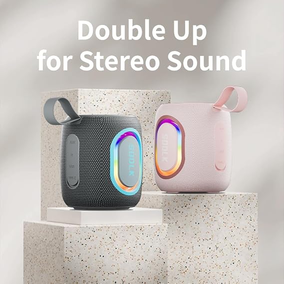 Bluetooth Speakers, Wireless Portable Speaker with RGB Party Light, IPX7 Waterproof, Rich Bass, Stereo Dual Pairing, USB & TF Card & AUX Input (Black)