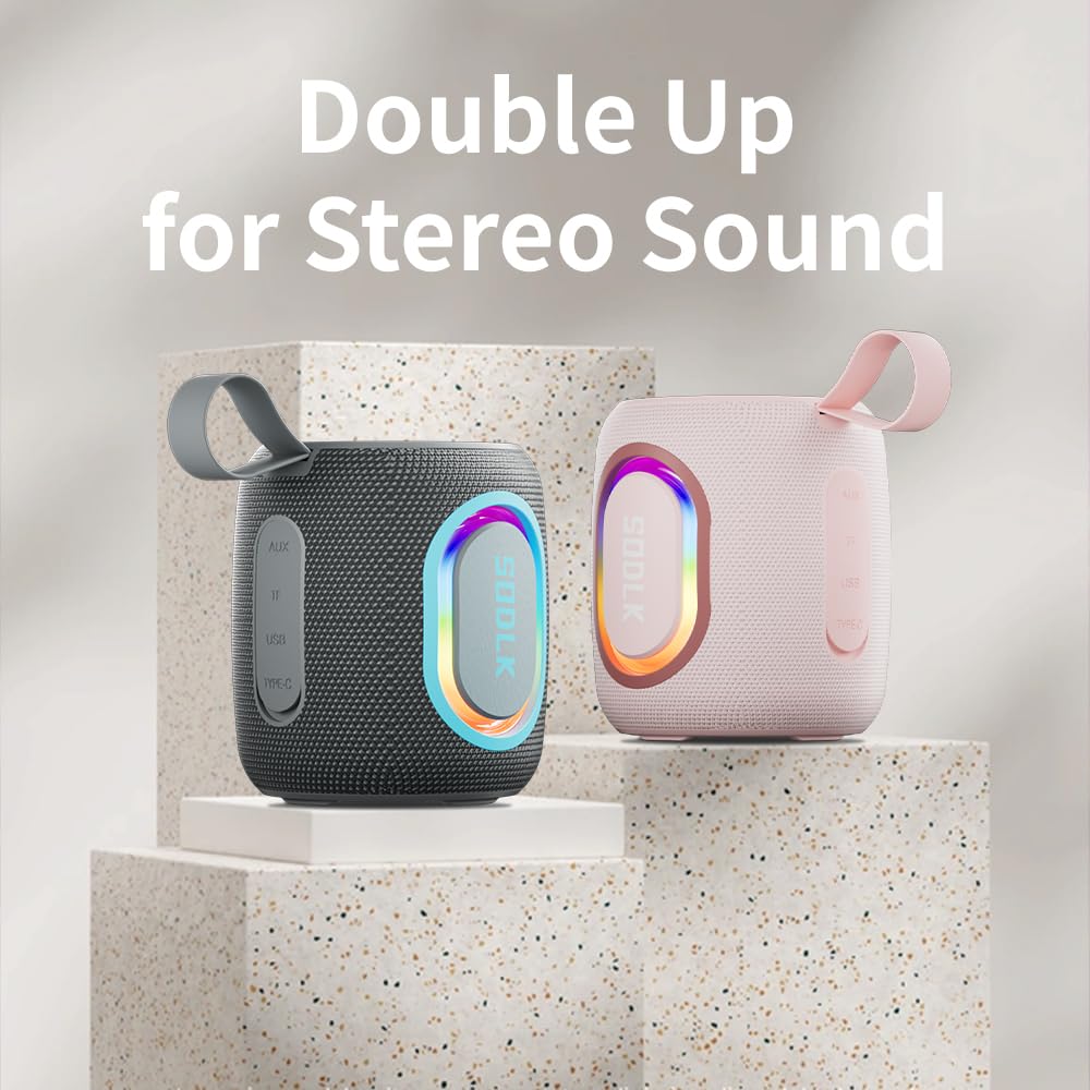 Altoparlanti Bluetooth, altoparlante portatile wireless con luce RGB per feste, impermeabile IPX7, bassi ricchi, doppio accoppiamento stereo, scheda USB e TF e ingresso AUX (nero)