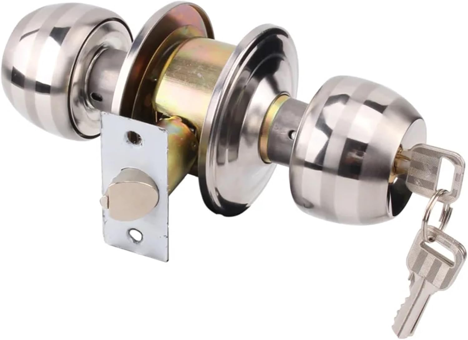 Stainless Steel Round Ball Privacy Door Set Bathroom Handle Lock with Key 1Pcs