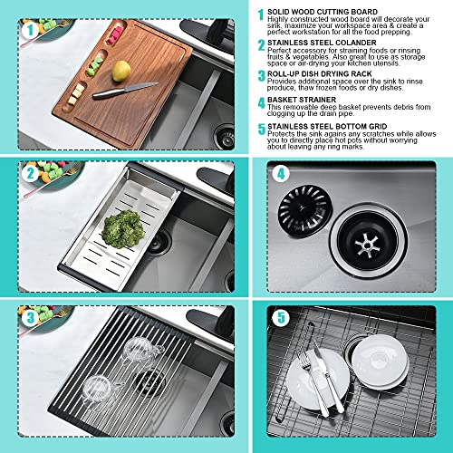 33 Black Undermount Kitchen Sink - Ianomla 33 X19 Inch Matte Black Stainless Steel Undermount Kitchen Sink 16 Gauge Ledge Workstation 60/40 Double Bowl Kitchen Sink With Cutting Board #TOP6