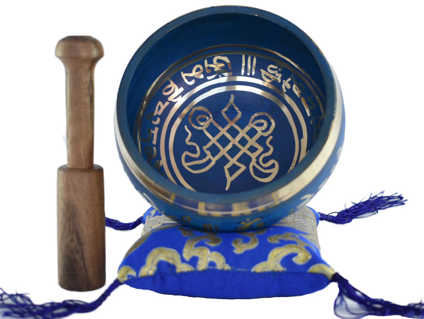 Color Singing Bowl Set with free stick and cushion by Nepalese Handicraft Zone (Blue)
