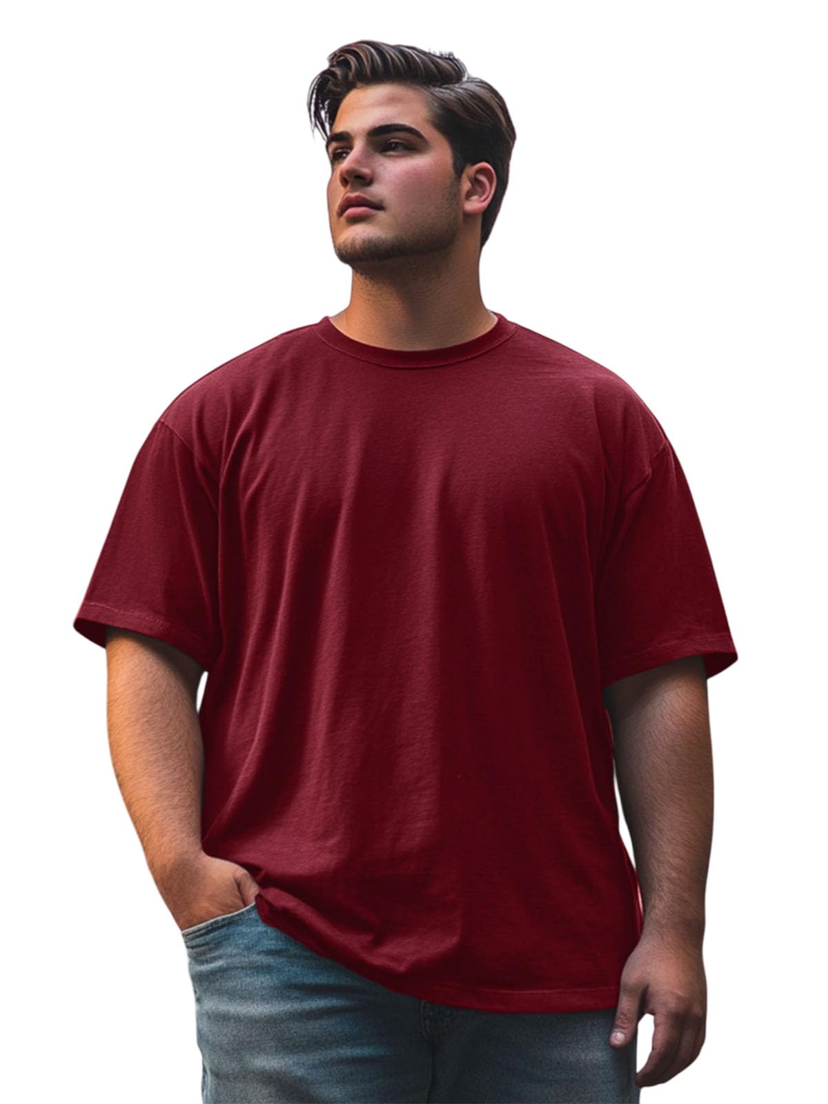 veirdo 100% Pure Cotton Oversized Fit Drop Shoulder Solid Core Plus Size Plus Size T-Shirt for Men (Colors: Black, Cork, Lilac, Maroon, Navy, Swanwhite & White)-picture-20
