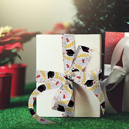 Miniatura 4 de 4 cintas de graduación, tapas blancas y rojas, para diploma, palabras de felicitación, grogrén, 5 yardas, cinta de fiesta de graduación para