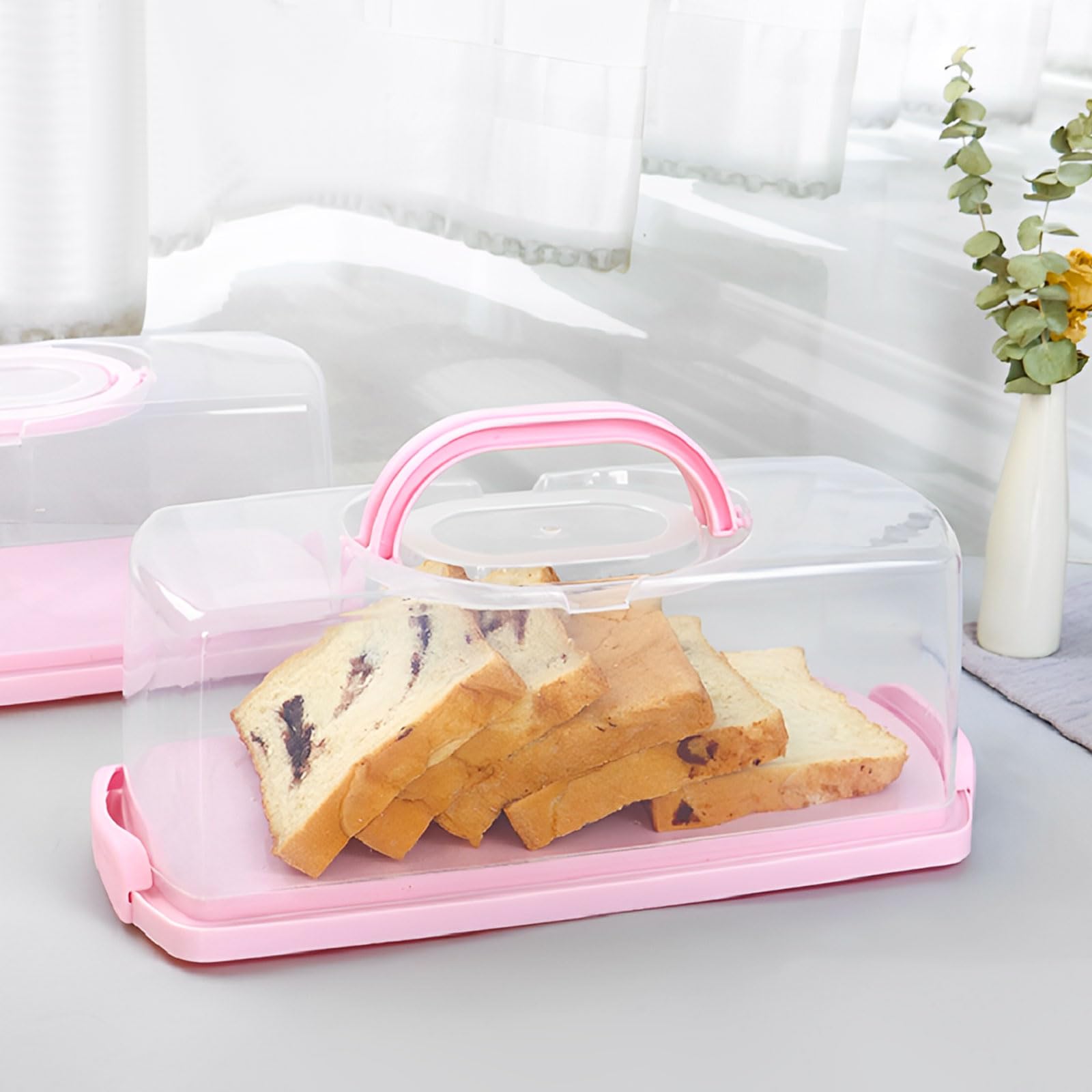 ASelected 2 Pcs Rectangular Cake Carrier with Handle, Airtight Cake Storage Container with Lid and Secure Locking Clips, 35 x 16 x 13CM Plastic Loaf Cake Container for Loafs, Cupcakes, Baguettes - Image 3