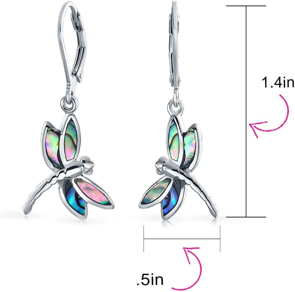 Dainty Butterfly Dragonfly Firefly Garden Semi Precious Colorful Gemstone Inlaid Drop Lever back Dangle Earrings For Women Teen .925 Sterling Silver - Image 4