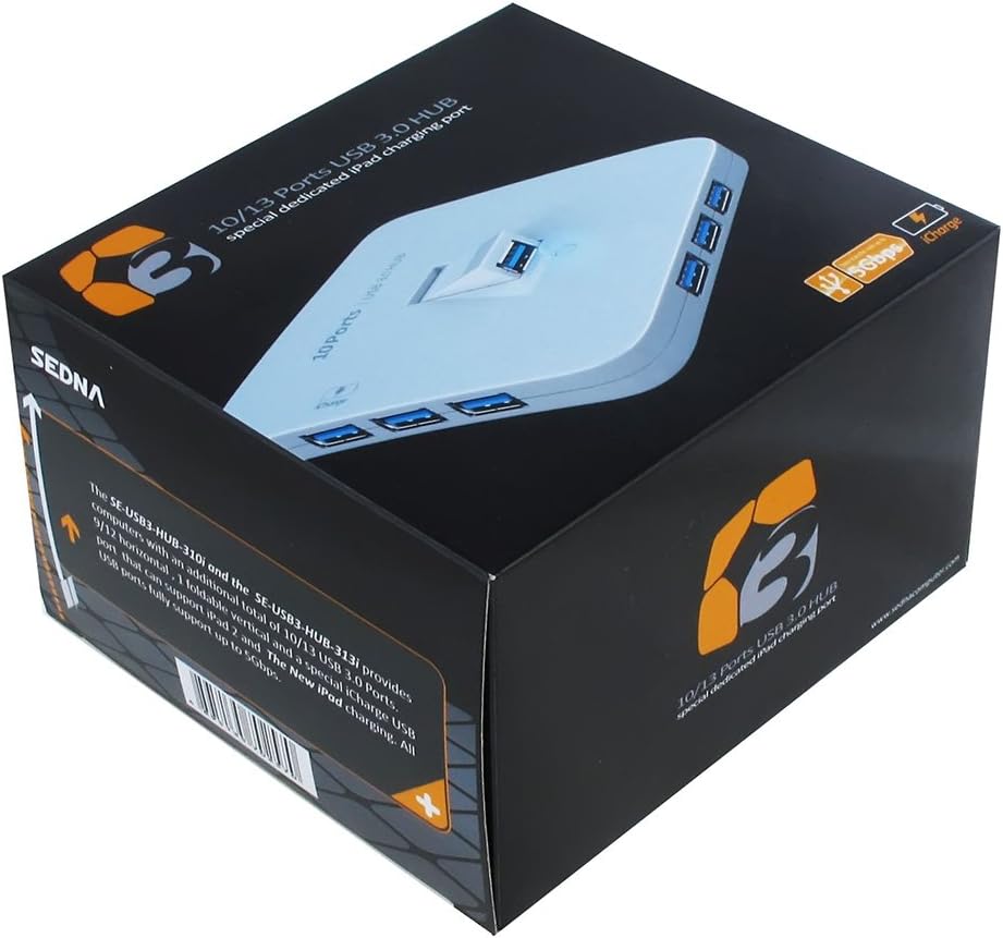 SEDNA - 4 Ports USB 3.0 Hub - 1 Vertical Foldable Port and BC 1.2 Charging Port - Black