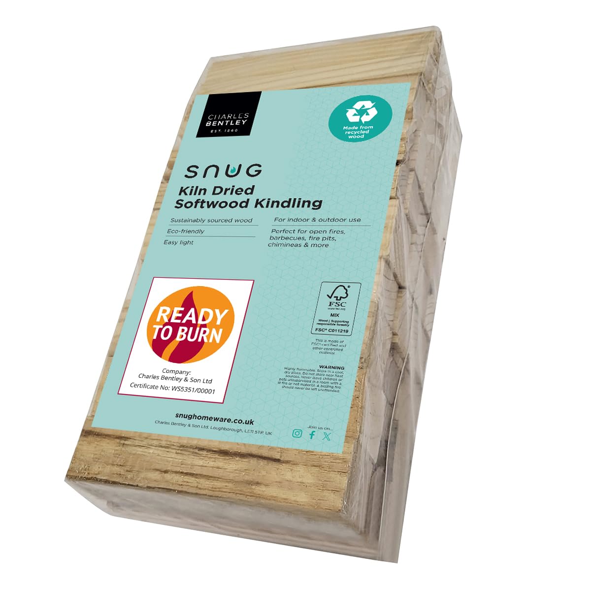 Charles Bentley Natural Wood Premium Kindling Wood 2Kg Bag, Natural Firelighters, Odourless Kiln Dried Sustainabily Sourced Fsc Certified Pine Dry Wood For Log Burner, Firepit, Bbq, Pizza Oven, Fireplace Large