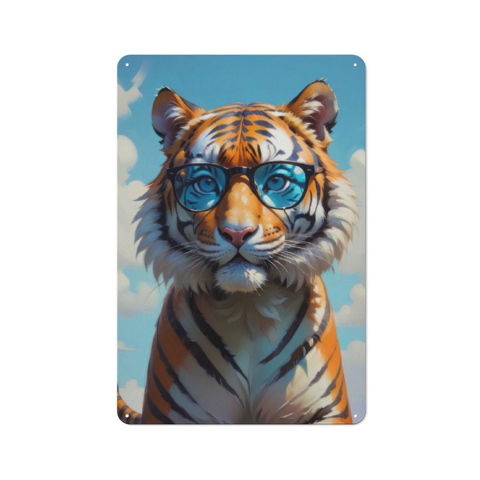 Junmoney Cute Tiger In Sunglasses Rustic Tin Wall Plaque 30X20cm For Bar Or Restaurant, For Vintage Wall Decor Fans, For Garage And Workshop Walls