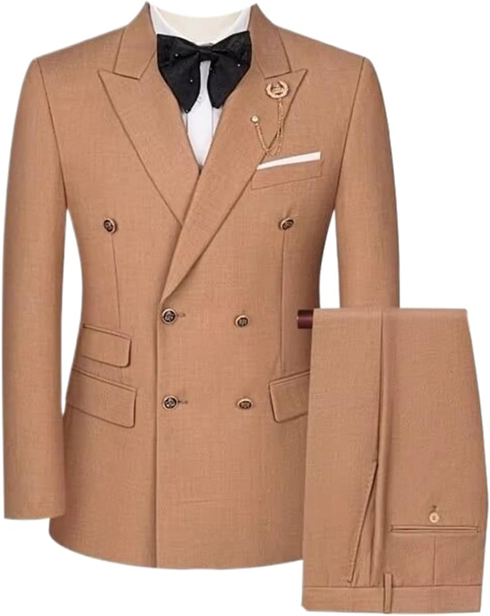 Solid Color Suit Men's Double Breasted Wedding Dress Set
