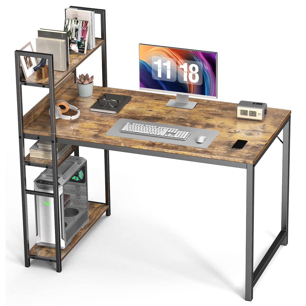Desk Computer Desk with Shelves, Home Office Desks Table 47 Inch PC Desk Bedroom Desk Work Desk Study Desk Wood Desk with Storage Removable Middle Shelf for Dorm, Student, Gaming