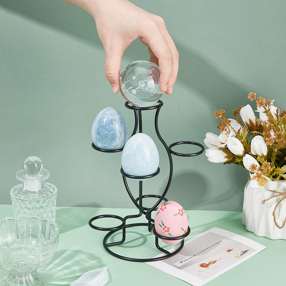 NBEADS Kristallen Ballenhouders, 15 x 13,5 x 20,3 cm Display Stand 7 Eieren Multi-Sphere Display Stand Draagbare Ijzeren Eierhouder voor Kristallen Bal Aarde Globe Bureau Ornament, Zwart