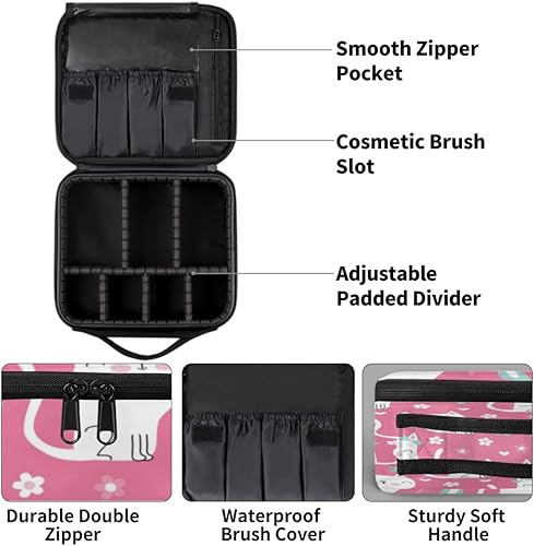 Miniatura 5 de Travel Makeup Bag for Women Large Square Portable Professional Coquette Train Cosmetic Case with Handle Bow Tie White Cat