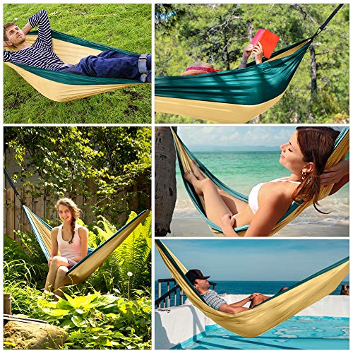Hieha Camping Hammock - Single Parachute Hammock (2 Tree Straps & D-Shaped Carabiners 5+1 Loops/13ft Included) Lightweight Nylon Portable Hammock for Hiking, Travel, Backpacking, Beach, Yard Gear - Thumbnail 2