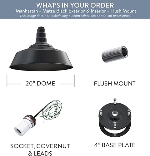 Miniatura 6 de Steel Lighting Co. Manhattan Warehouse Light  Colgante montado en el techo  Cúpula de 20 pulgadas  Montaje empotrado  Luz de granero grande de acero