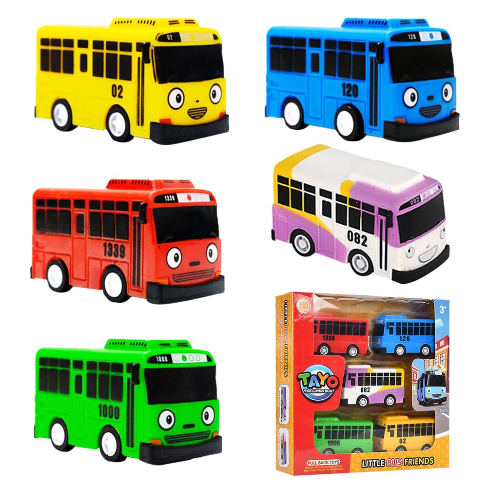 MaSif Autobús Juguete 5 PCS, Modelo de Autobús con Rueda para Niños de 3 Años en Adelante - Multicolor
