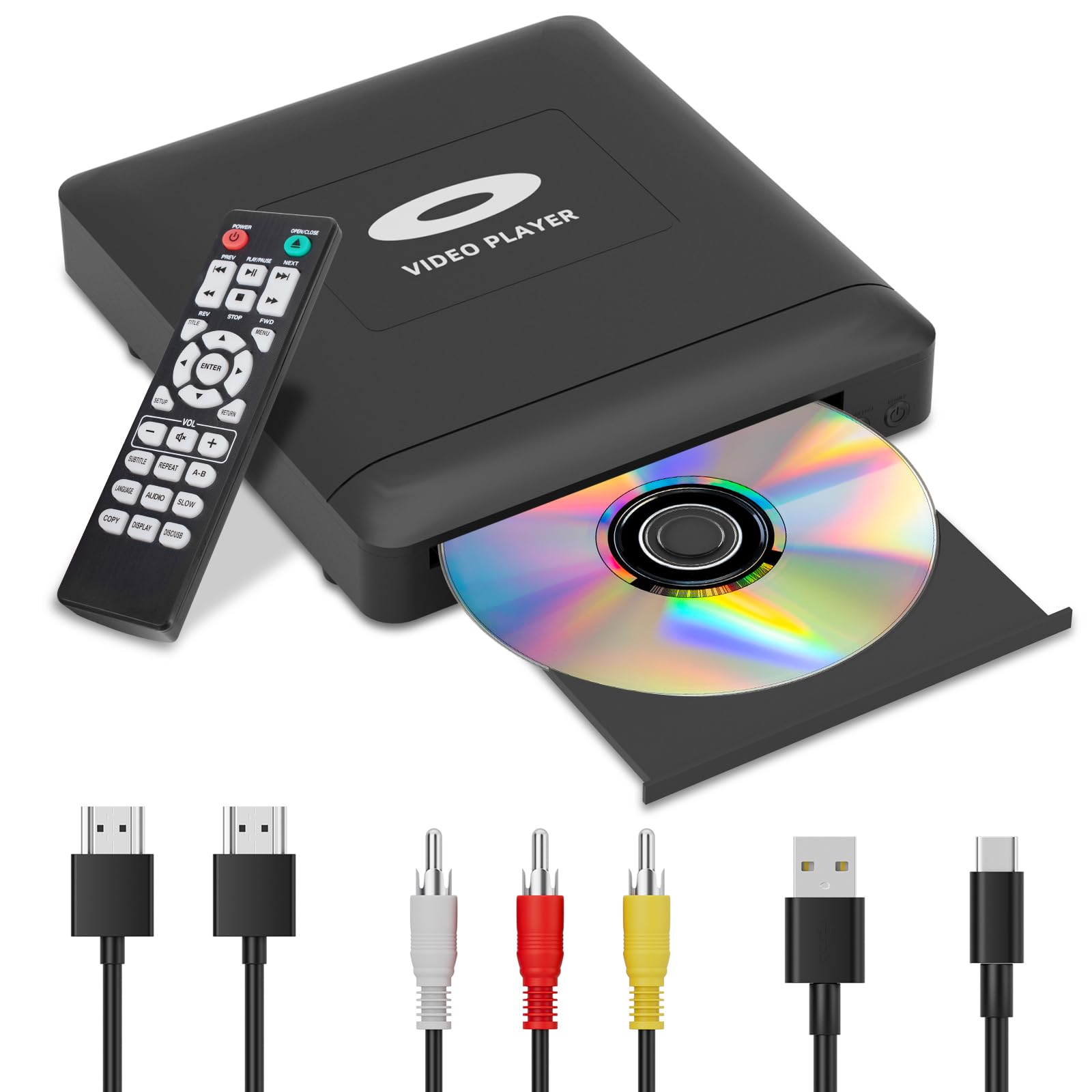 Mini lettore DVD HD con Hdmi, lettore DVD multi regione per Smart TV, cavo di uscita HDMI/RCA incluso, 1080P, memoria breakpoint, PAL/NTSC integrato, lettori CD per la casa