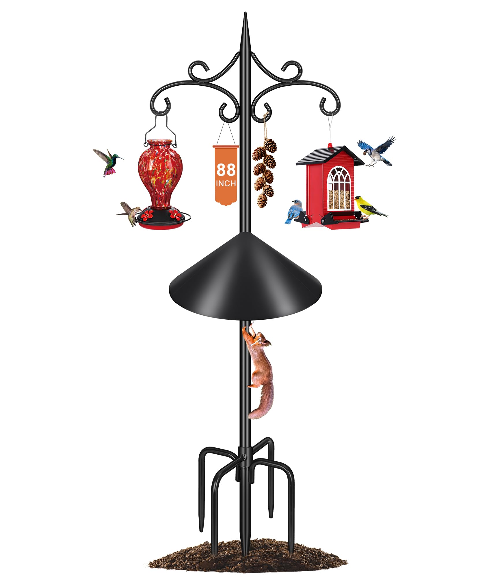 Tegarbed Squirrel-Proof Shepherd Hook for Outdoor, 88" Bird Feeder Pole