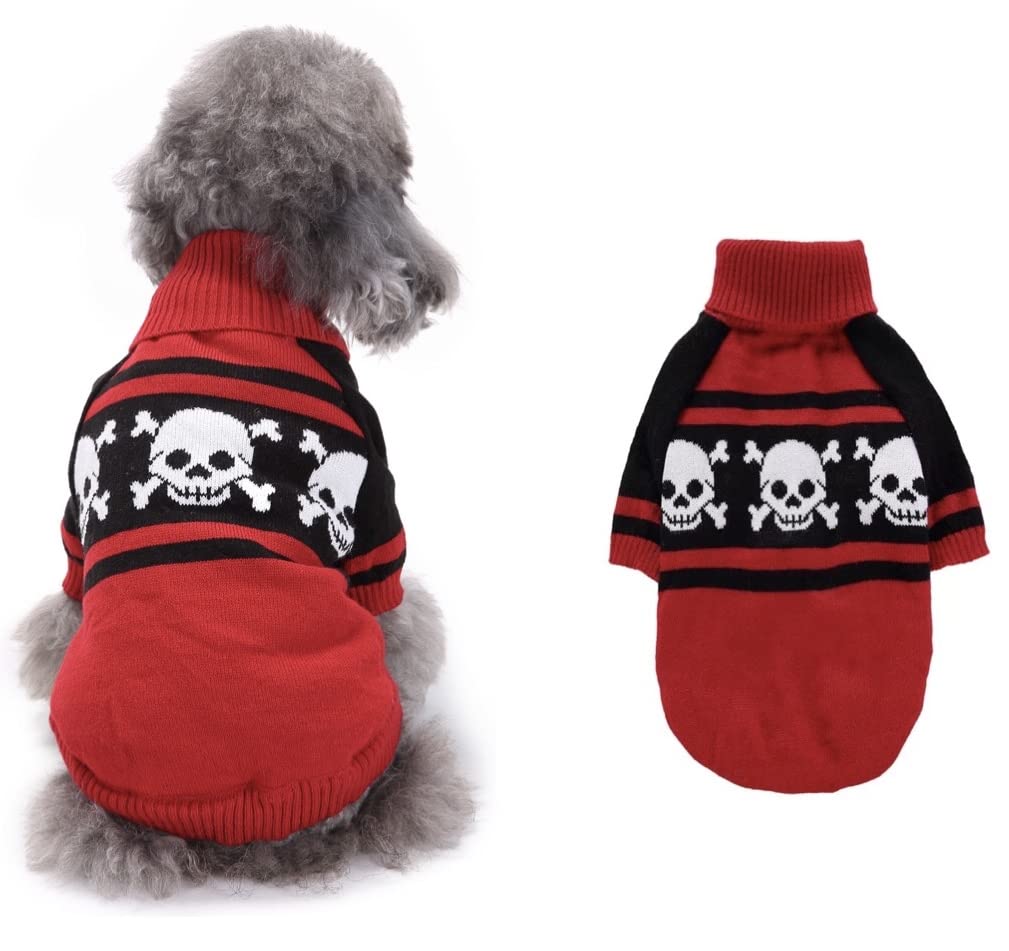 KUTKUT Halloween Small Dog Cat Knitted Sweater Skull Head Bones Hoodies Warm Red Skeleton Costume for Small Dogs Shihtzu, Lhasa Apso, Cavalier King etc (Size: XL, Adjustable Chest: 44cm - 52cm) (B0BQ7CZV2F) Amazon Price History, Amazon Price Tracker
