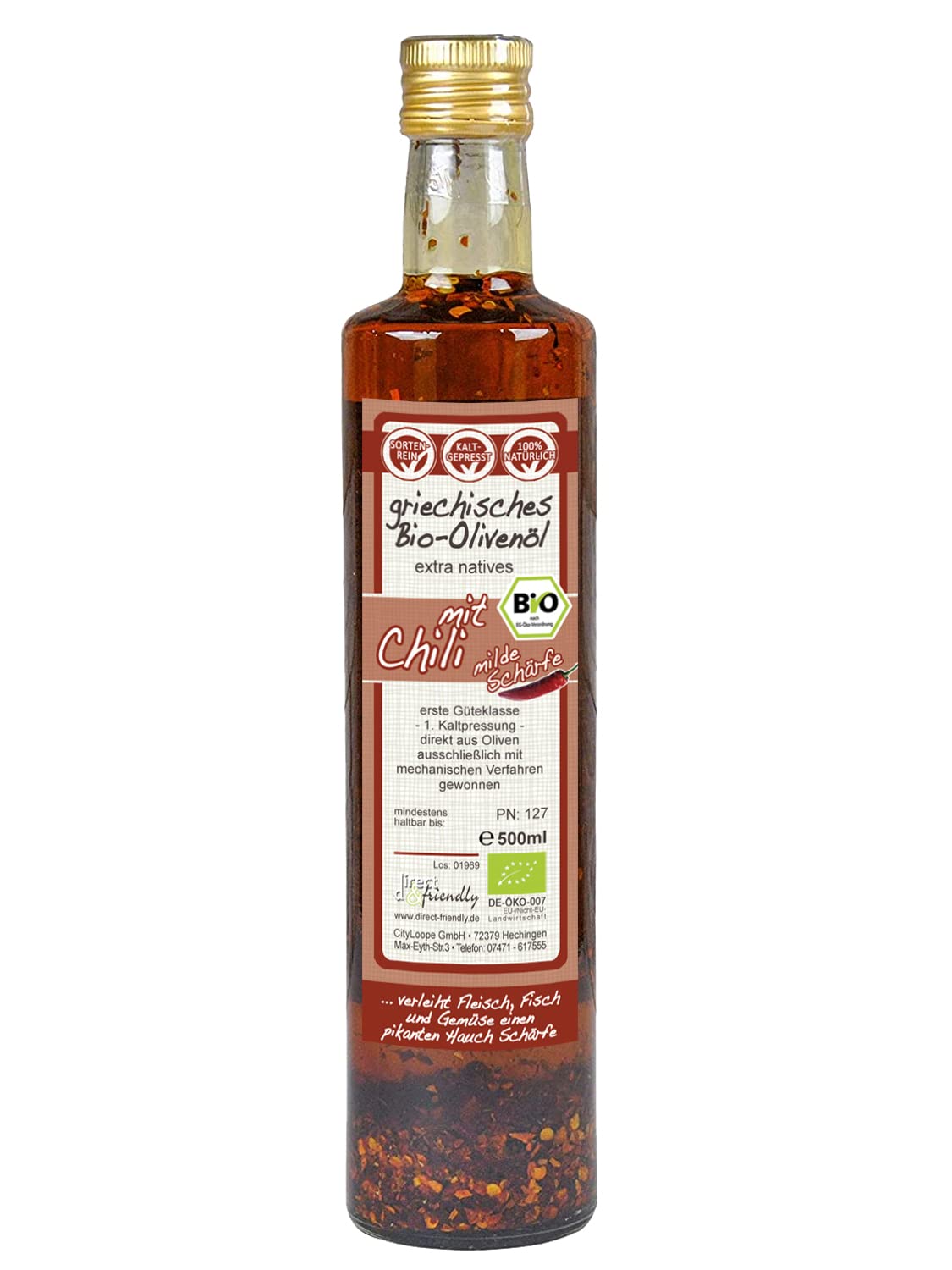 direct&friendly | extra natives Bio Olivenöl Griechenland mit Bio Chili mittelscharf | 500ml