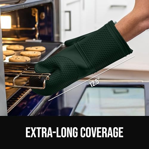 Miniatura 123 de GORILLA GRIP Juego de 4 manoplas de horno de silicona suave sin BPA y soportes para ollas, resistentes al calor, forro de algodón grueso, agarre Rojo