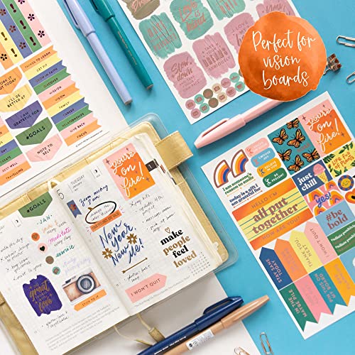 Navy Peony Motivational Quote Stickers For Vision Board (270 Stickers, 6 Sheets) - Goal-Setting Themed, Gold Foil, A5 Size | Inspirational Embellishments For Planner #TOP1