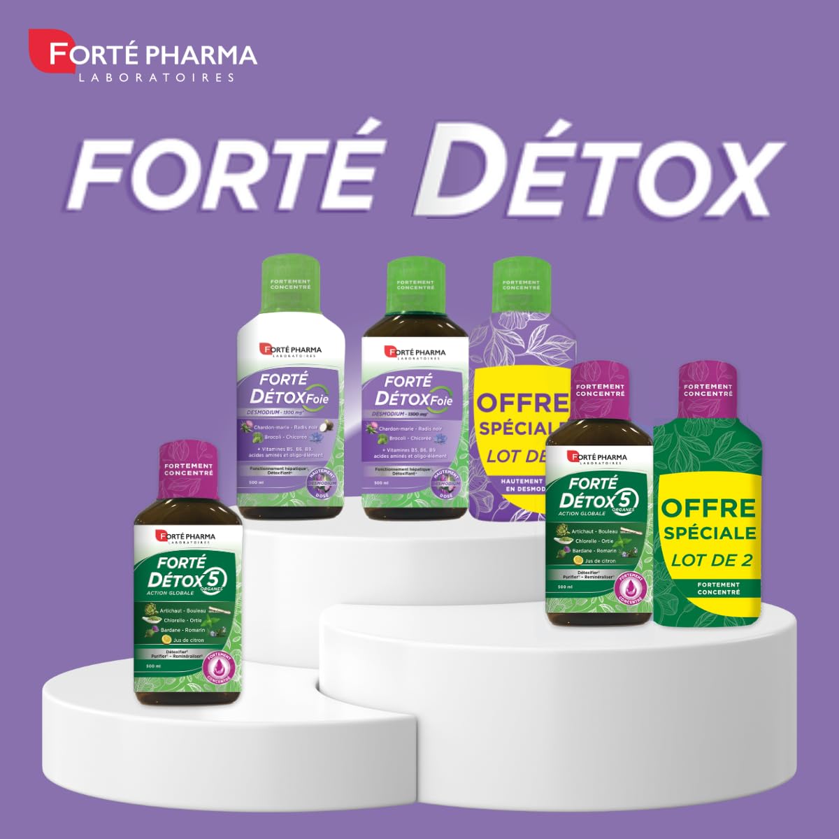 Forté Pharma - Forté Détox Foie | Complément Alimentaire Detox - Chardon-Marie Radis Noir Desmodium et Vitamines - Détox du foie | Lot 2x500 ml = 20 jours - goût Citron-Pamplemousse