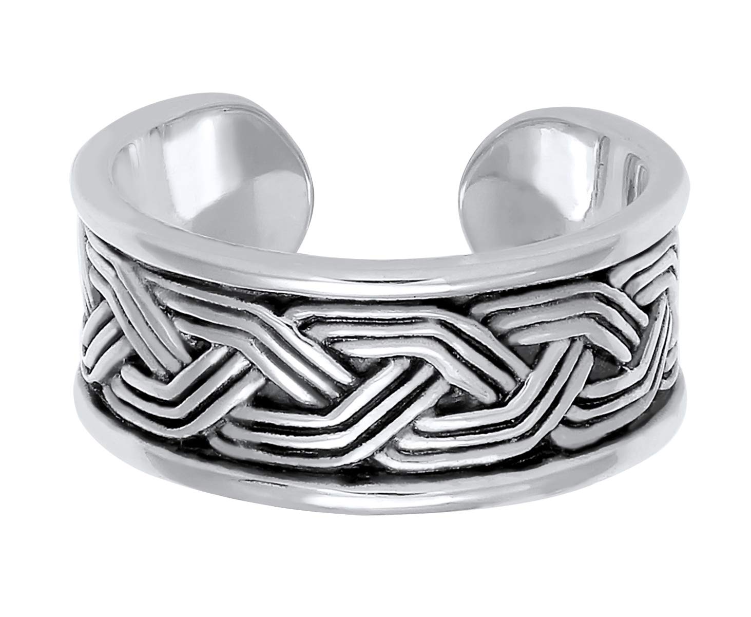 Kuzzoi Anello da uomo (10 mm) aperto, regolabile, anello massiccio da uomo in argento Sterling 925 dall'aspetto vintage, anello a fascia con ornamento in rilievo, superficie ossidata