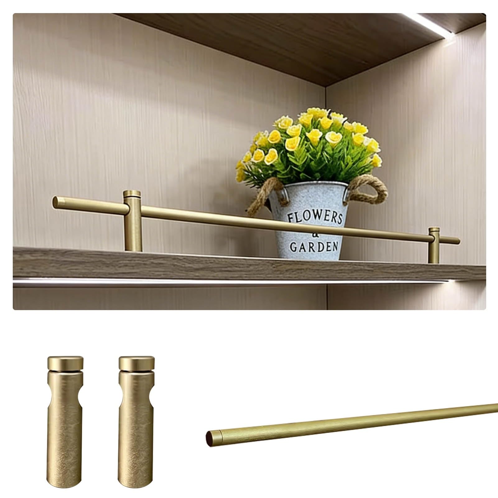 Genérico Juego de 2 barandillas metálicas de protección para estantes - Barras de Seguridad abatibles de Bronce Antiguo para zapateros y vitrinas de baño, Soportes de barandilla de 50 cm (19,6 pulgad