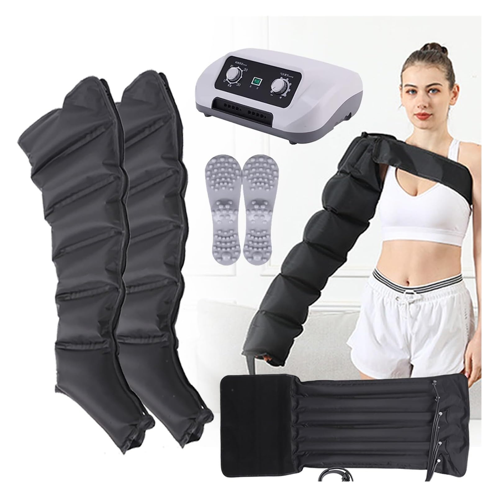 Massaggiatore a Compressione d'Aria 6 Celle per Corpo Intero - Apparecchio Massaggio Elettrico con Pressione Regolabile e Timer, Ideale per Gambe, Braccia e Vita per Rilassamento Muscolare