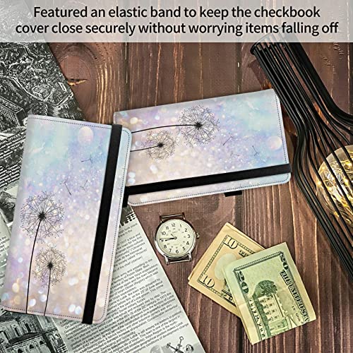 Image of Leather Checkbook Covers for Men Women Check book Holder Cover Wallets for Personal Checkbook Duplicate Checks with RFID Blocking & Elastic Strap-Dandelion Floral