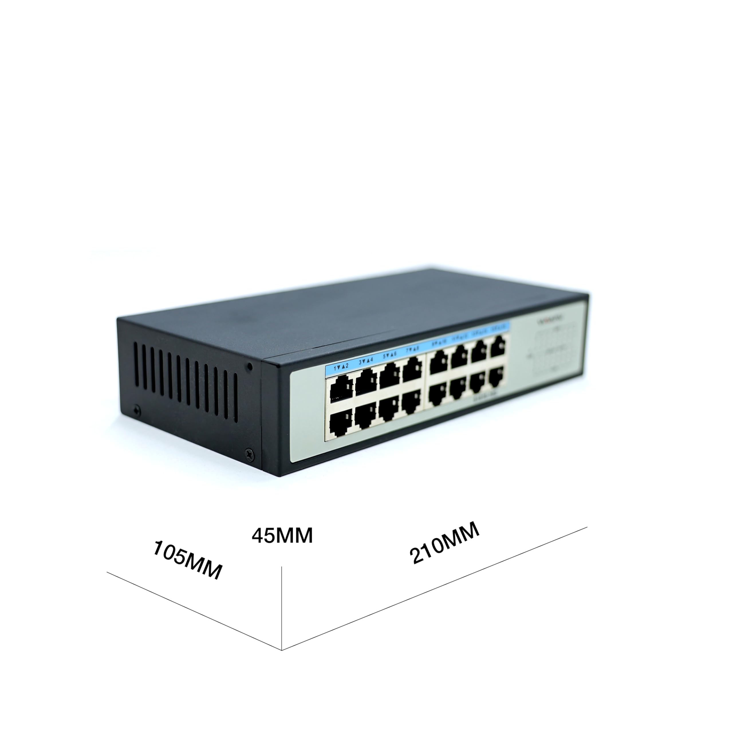 S1616-16G Switch Ethernet Gigabit non gestito a 16 porte – Hub LAN full duplex per azienda, ufficio, casa, NAS, AP, PC, videosorveglianza IP (metallo, Plug & Play, senza ventola)