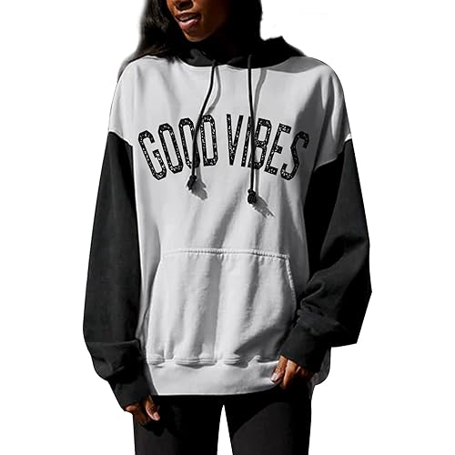 PESION Womens Pullover Hoodies Oversized Graphic Color Block Novelty Hoodie Sweatshirts with Pockets