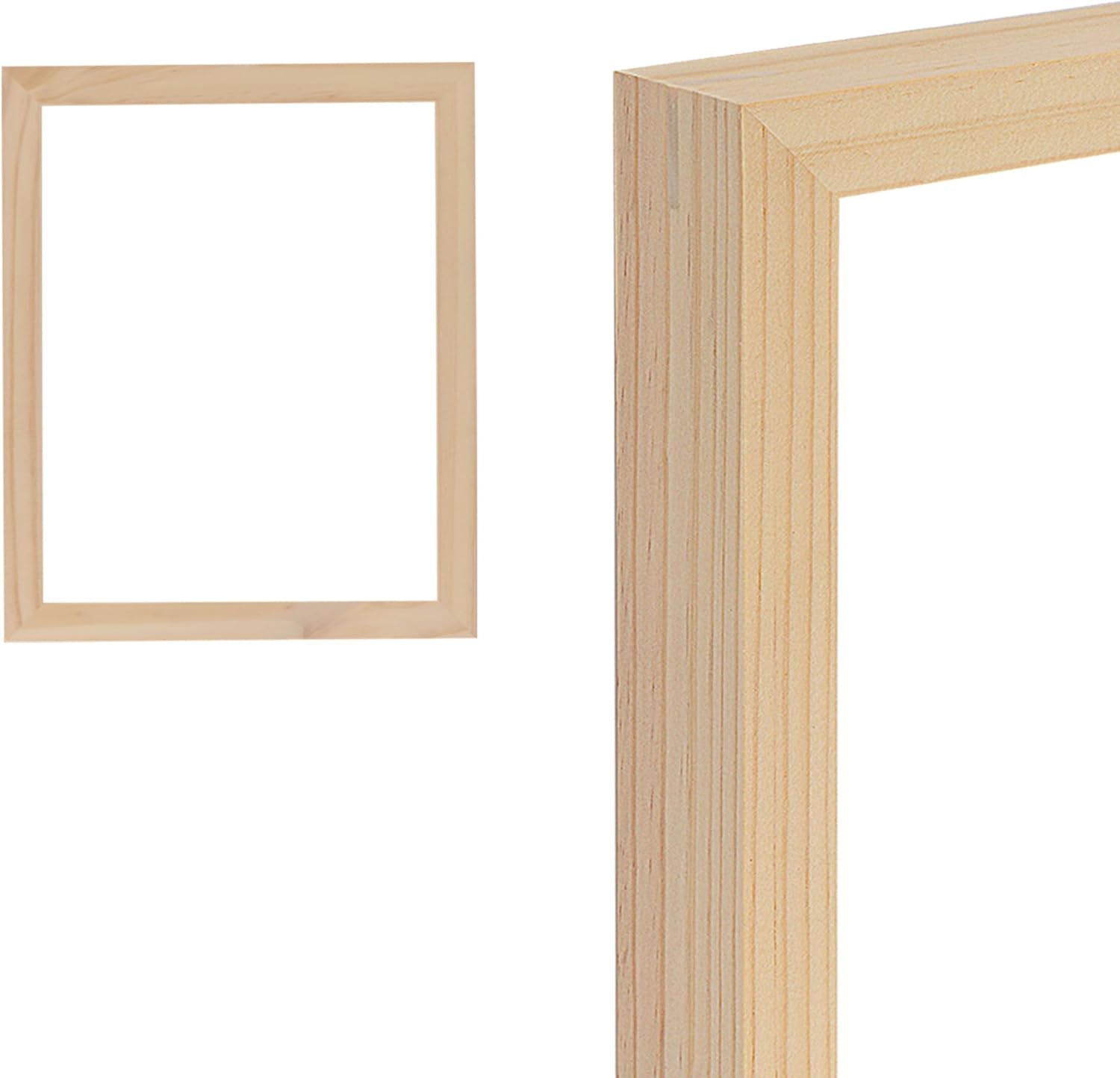 Creative Mark Ambiance Unfinished Deep Gallery Frame, 5x7" Open Back Natural Wood Frames for Canvas and Mounted Artwork, 3/4" Face, 1-1/4" Deep, No Glass or Backing