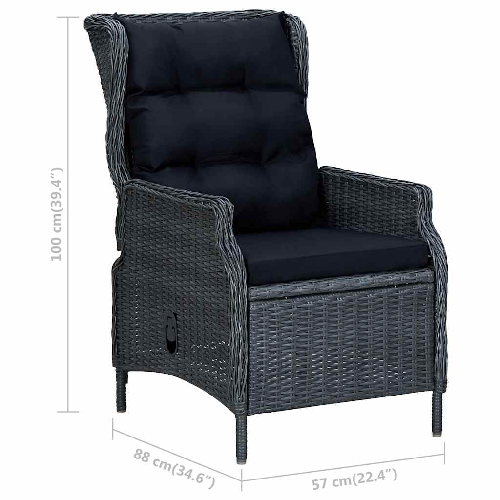 Poltrona reclinabile da giardino Cuscini rattan sintetico grigio scuro Sedie per esterni resistenti alle intemperie, poltrone per terrazze, mobili da giardino, poltrone da giardino