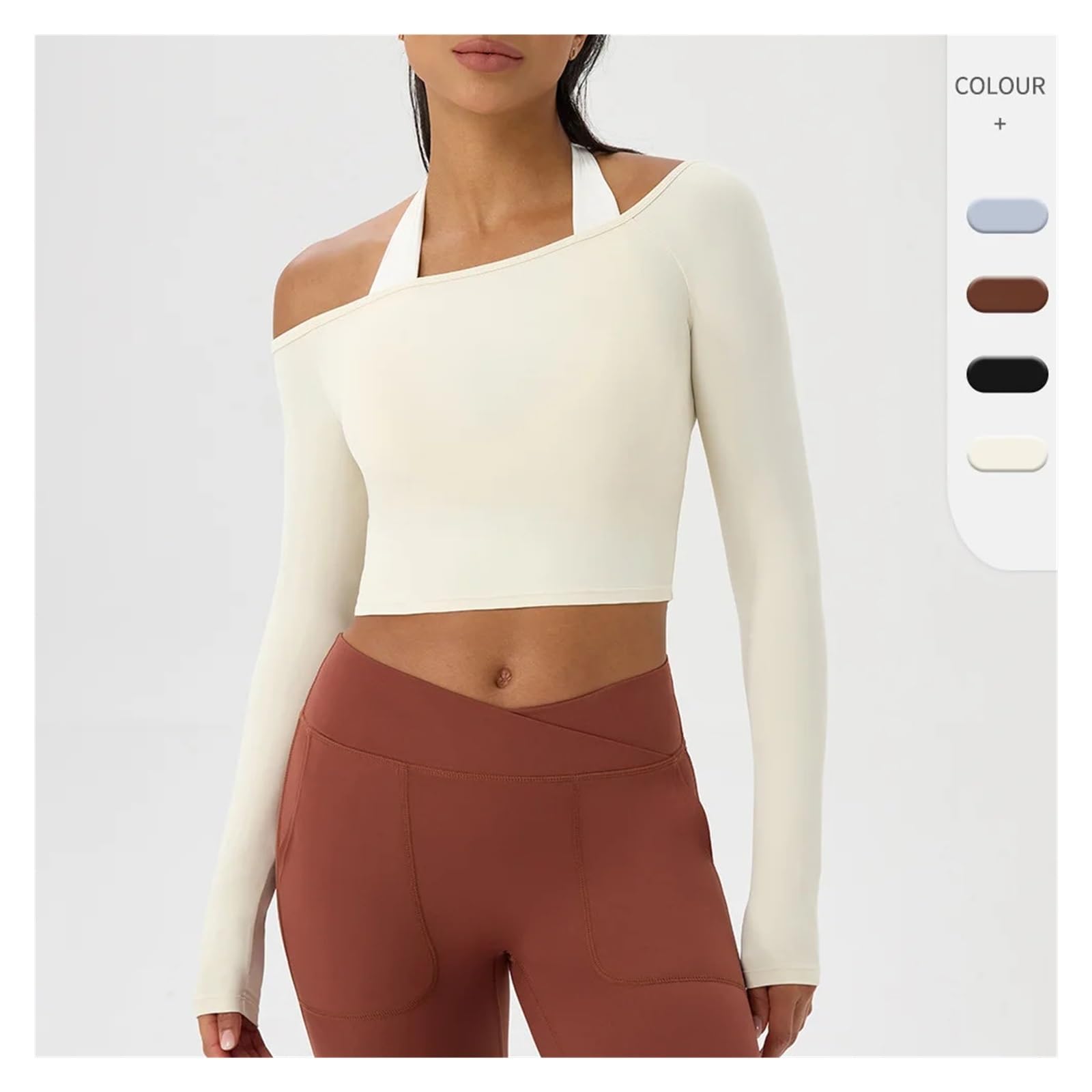 Top Yoga a Maniche Lunghe Donna Maglietta Yoga a Maniche Lunghe | Abbigliamento fitness aderente monospalla da donna Top Nude Feel Camicie da yoga