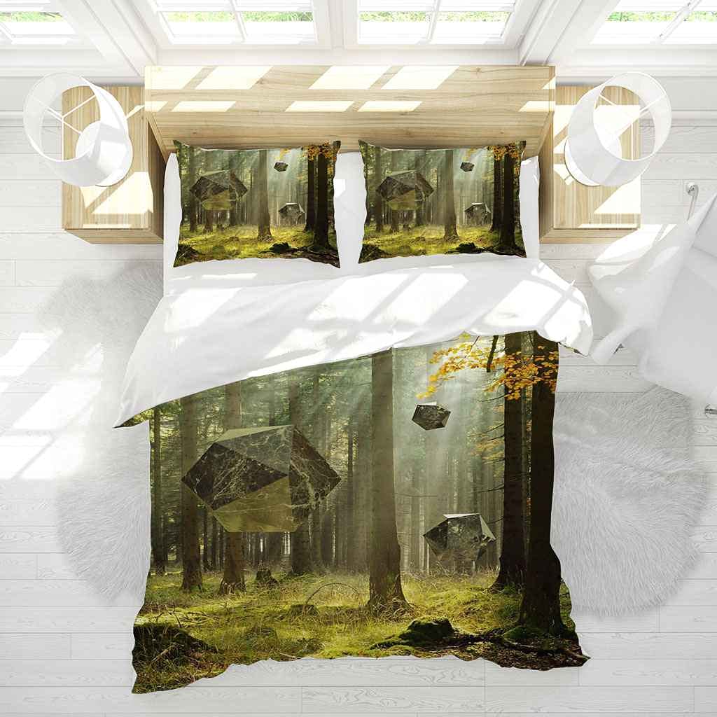 QZDUCN Set Copripiumino Matrimoniale 240x220cm Stampa 3D Set Di Biancheria Da Letto Paesaggio Di Boschi Assolati Con Chiusura A Cerniera Set Di Copripiumino In Microfibra Morbida Doppia E 2 Federe