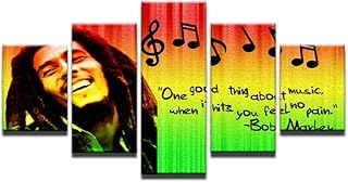Fbhfbh HD Stampa Immagini Home Decor Modulare Canvas Wall Art 5 Pezzi Bob Marley Painting For Living Room Music Poster Quadro-12x16/24/32inch,Without frame