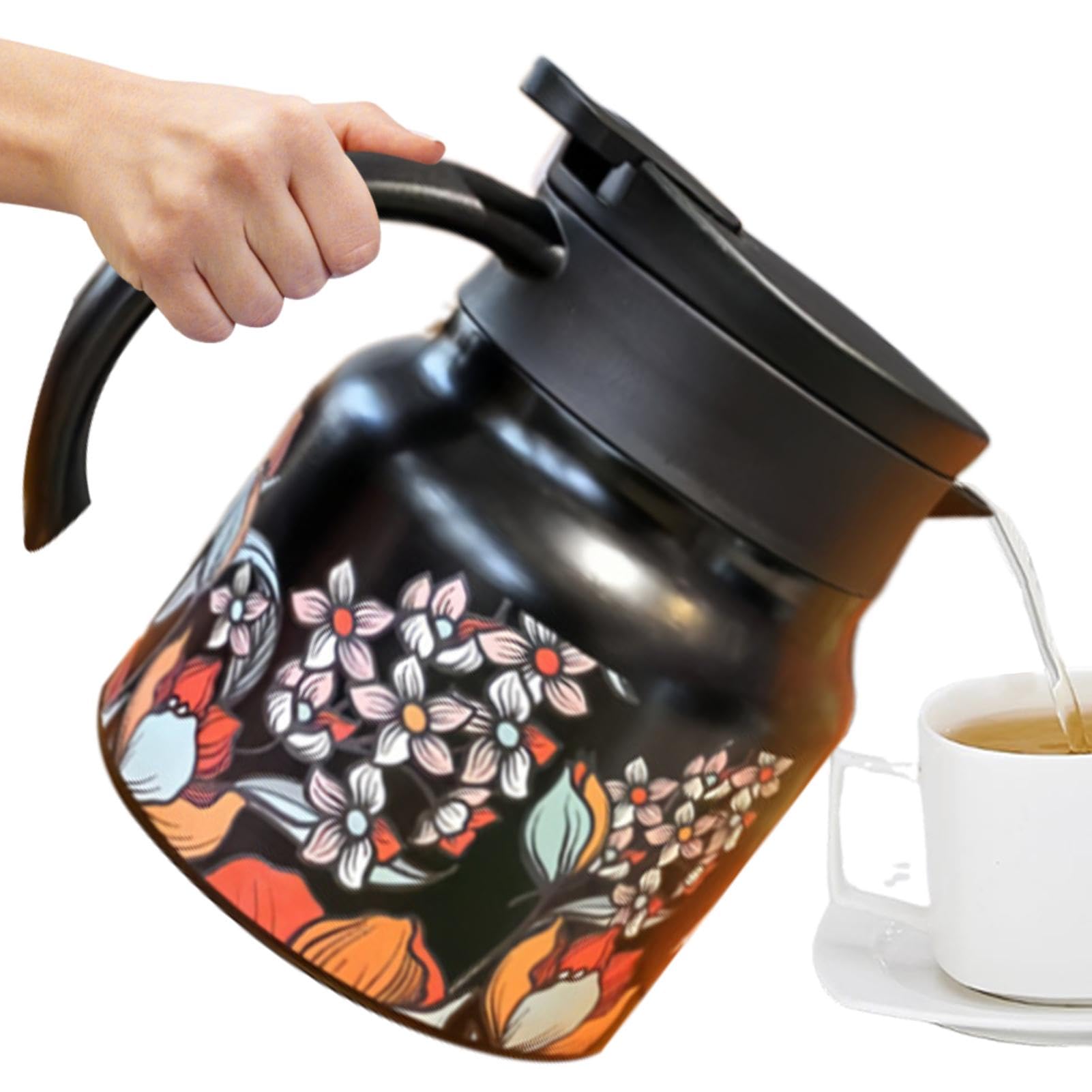 Théière à motif floral en acier inoxydable au design isolant exclusif