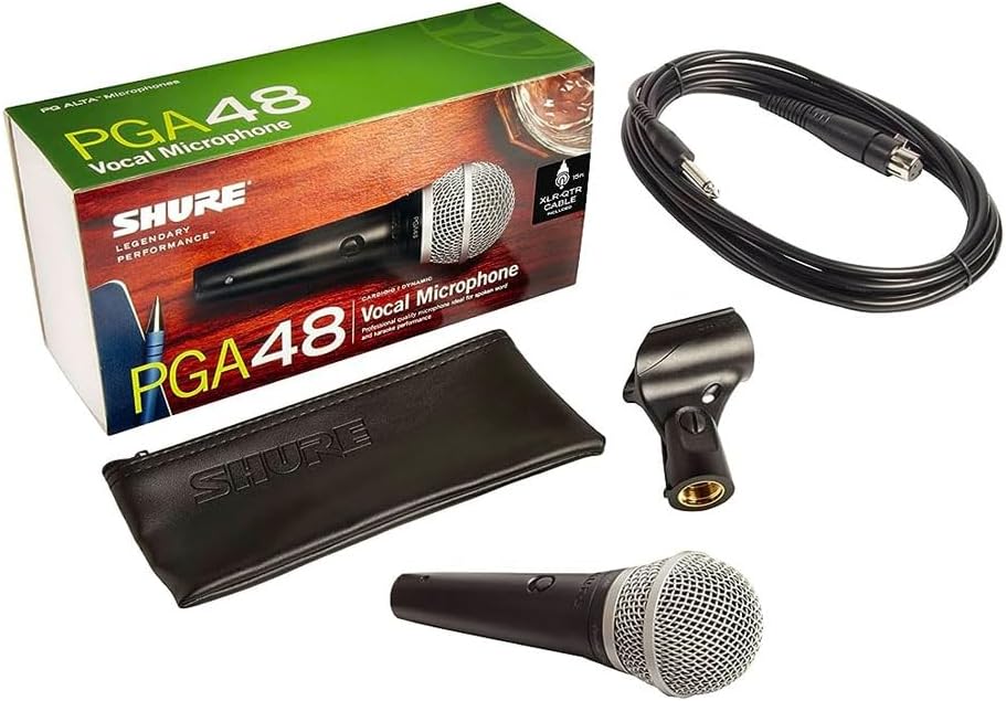 Shure PGA48 Dynamic Microphone - Handheld Mic for Vocals with Cardioid Pick-up Pattern, Discrete On/Off Switch, 3-pin XLR Connector, 15 XLR-to-XLR Cable, Stand Adapter and Zipper Pouch (PGA48-XLR) Shure PGA48 Dynamic Microphone - Handheld Mic for Vocals with Cardioid Pick-up Pattern, Discrete On/Off Switch, 3-pin XLR Connector, 15 XLR-to-XLR Cable, Stand Adapter and Zipper Pouch (PGA48-XLR)