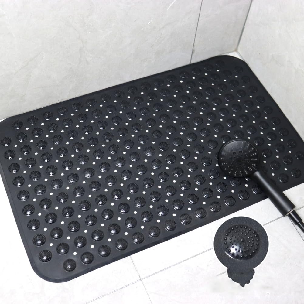 Non Slip Shower Bath Mats with Drain Holes and Suction Cups,Easy to Clean,Safety Bathtub Mats Ideal for Elderly and Children,Soft on Feet (black,35 * 65)