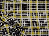 Discount Fabric Challis Rayon Apparel Plaid Yellow Black White E52 (Yard)