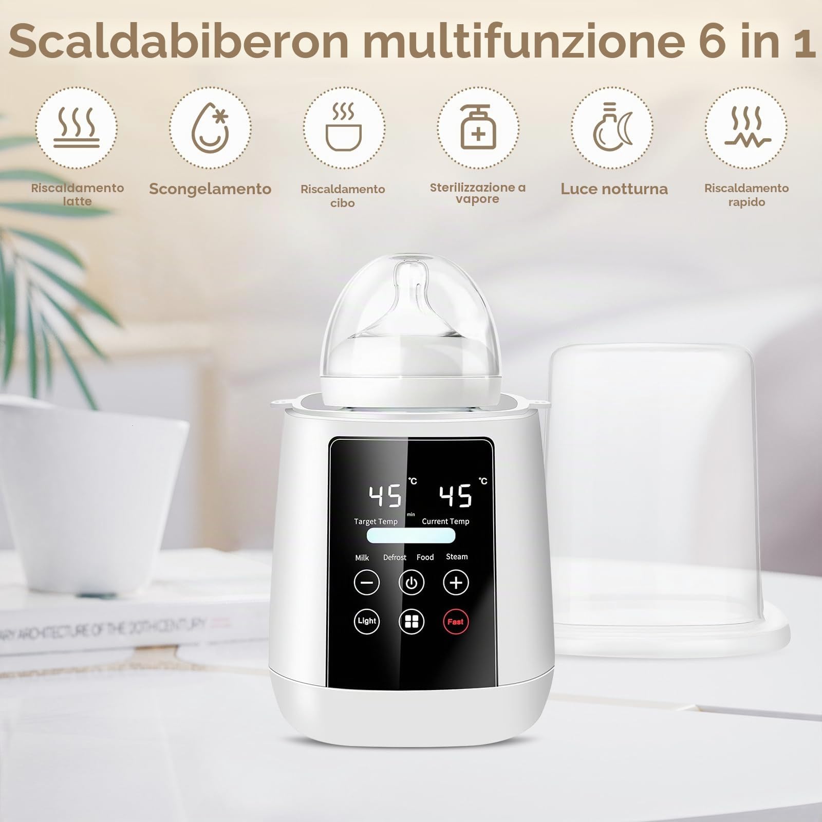 Scaldabiberon e Sterilizzatore 2 in 1, 6-in-1 Multifunzione per Biberon, Scalda e Scongela Biberon, Riscaldatore Di Alimenti Per Bambini con Modalità Rapida e Spegnimento Automatico