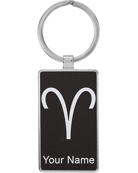 LaserGram Rectangle Keychain, Zodiac Sign Aries, Personalized Engraving Included (Metal Frame)